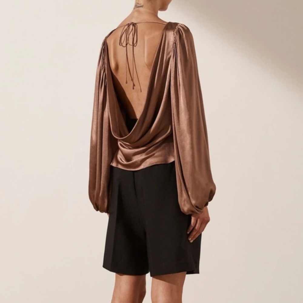 SHONA JOY Lily Cowl Back Balloon Sleeve Blouse - Clove